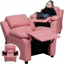 Flash Furniture BT-7985-KID-PINK-GG Deluxe Heavily Padded Contemporary Pink Vinyl Kids Recliner with Storage Arms addl-4