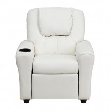 Flash Furniture DG-ULT-KID-WHITE-GG Contemporary White Vinyl Kids Recliner with Cup Holder and Headrest addl-3