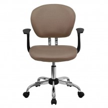 Flash Furniture H-2376-F-COF-ARMS-GG Mid-Back Coffee Brown Mesh Task Chair with Arms addl-3