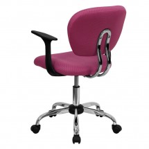 Flash Furniture H-2376-F-PINK-ARMS-GG Mid-Back Pink Mesh Task Chair with Arms addl-2
