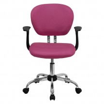 Flash Furniture H-2376-F-PINK-ARMS-GG Mid-Back Pink Mesh Task Chair with Arms addl-3