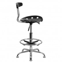 Flash Furniture LF-215-BLK-GG Vibrant Black and Chrome Drafting Stool with Tractor Seat addl-1