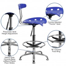 Flash Furniture LF-215-NAUTICALBlue-GG Vibrant Nautical Blue and Chrome Drafting Stool with Tractor Seat addl-5