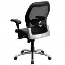 Flash Furniture LF-W42-L-GG Mid-Back Black Super Mesh Executive Chair with Leather Seat and Adjustable Arms addl-2