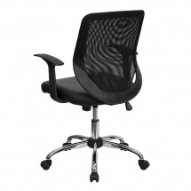 Flash Furniture LF-W95-LEA-BK-GG Mid-Back Black Task Chair with Mesh Back and Italian Leather Seat addl-2