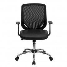 Flash Furniture LF-W95-LEA-BK-GG Mid-Back Black Task Chair with Mesh Back and Italian Leather Seat addl-3
