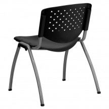 Flash Furniture RUT-F01A-BK-GG HERCULES Series 880 lb. Capacity Black Polypropylene Stack Chair with Titanium Frame Finish addl-1