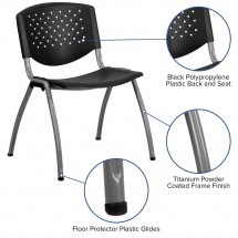 Flash Furniture RUT-F01A-BK-GG HERCULES Series 880 lb. Capacity Black Polypropylene Stack Chair with Titanium Frame Finish addl-5