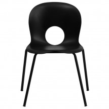 Flash Furniture RUT-NC258-BK-GG HERCULES Series 770 lb. Capacity Designer Black Plastic Stack Chair with Black Powder Coated Frame Finish addl-2
