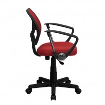 Flash Furniture WA-3074-RD-A-GG Mid-Back Red Mesh Task Chair with Arms addl-3