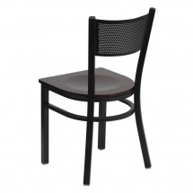 Flash Furniture XU-DG-60115-GRD-MAHW-GG HERCULES Series Black Grid Back Metal Restaurant Chair - Mahogany Wood Seat addl-1