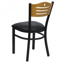 Flash Furniture XU-DG-6G7B-SLAT-BLKV-GG HERCULES Series Black Slat Back Metal Restaurant Chair - Natural Wood Back, Black Vinyl Seat addl-1