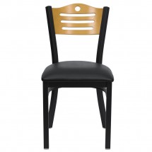 Flash Furniture XU-DG-6G7B-SLAT-BLKV-GG HERCULES Series Black Slat Back Metal Restaurant Chair - Natural Wood Back, Black Vinyl Seat addl-3