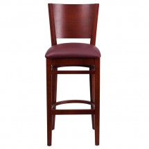 Flash Furniture XU-DG-W0094BAR-MAH-BURV-GG Lacey Series Solid Back Mahogany Wooden Restaurant Barstool, Burgundy Vinyl Seat addl-1
