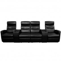Flash Furniture BT-70273-4-BK-GG Anetos 4-Seat Reclining Black Leather Theater Seating Unit with Cup Holders addl-1