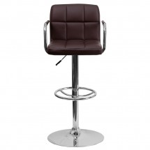 Flash Furniture CH-102029-BRN-GG Contemporary Brown Quilted Vinyl Adjustable Height Bar Stool with Arms addl-2