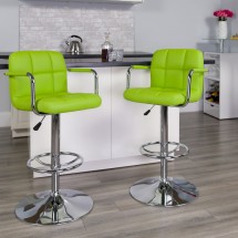 Flash Furniture CH-102029-GRN-GG Contemporary Green Quilted Vinyl Adjustable Height Bar Stool with Arms addl-3