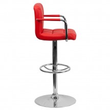 Flash Furniture CH-102029-RED-GG Contemporary Red Quilted Vinyl Adjustable Height Bar Stool with Arms addl-4