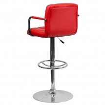 Flash Furniture CH-102029-RED-GG Contemporary Red Quilted Vinyl Adjustable Height Bar Stool with Arms addl-1