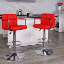 Flash Furniture CH-102029-RED-GG Contemporary Red Quilted Vinyl Adjustable Height Bar Stool with Arms addl-3