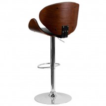 Flash Furniture SD-2203-WAL-GG Walnut Bentwood Adjustable Height Bar Stool with Curved Black Vinyl Seat and Back addl-1