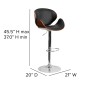 Flash Furniture SD-2203-WAL-GG Walnut Bentwood Adjustable Height Bar Stool with Curved Black Vinyl Seat and Back addl-6