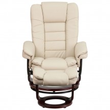 Flash Furniture BT-7818-BGE-GG Contemporary Beige Leather Recliner / Ottoman with Swiveling Mahogany Wood Base addl-3