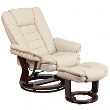 Flash Furniture BT-7818-BGE-GG Contemporary Beige Leather Recliner / Ottoman with Swiveling Mahogany Wood Base addl-4
