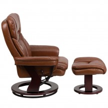 Flash Furniture BT-7821-VIN-GG Contemporary Brown Vintage Leather Multi-Position Recliner and Curved Ottoman with Swivel Mahogany Wood Base addl-1