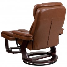 Flash Furniture BT-7821-VIN-GG Contemporary Brown Vintage Leather Multi-Position Recliner and Curved Ottoman with Swivel Mahogany Wood Base addl-2
