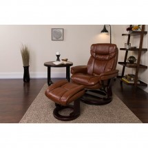 Flash Furniture BT-7821-VIN-GG Contemporary Brown Vintage Leather Multi-Position Recliner and Curved Ottoman with Swivel Mahogany Wood Base addl-4