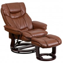 Flash Furniture BT-7821-VIN-GG Contemporary Brown Vintage Leather Multi-Position Recliner and Curved Ottoman with Swivel Mahogany Wood Base addl-5