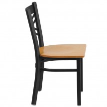 Flash Furniture XU-6FOBXBK-NATW-GG HERCULES Black X Back Metal Restaurant Chair - Natural Wood Seat addl-1