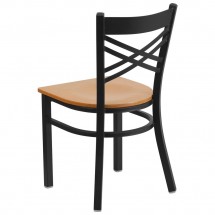 Flash Furniture XU-6FOBXBK-NATW-GG HERCULES Black X Back Metal Restaurant Chair - Natural Wood Seat addl-2