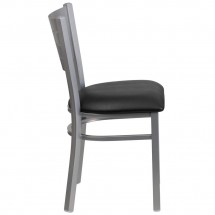 Flash Furniture XU-DG-60401-BLKV-GG HERCULES Silver Slat Back Metal Restaurant Chair - Black Vinyl Seat addl-1
