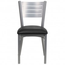 Flash Furniture XU-DG-60401-BLKV-GG HERCULES Silver Slat Back Metal Restaurant Chair - Black Vinyl Seat addl-3