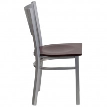 Flash Furniture XU-DG-60401-MAHW-GG HERCULES Silver Slat Back Metal Restaurant Chair - Mahogany Wood Seat addl-1