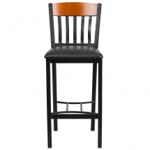 Flash Furniture XU-DG-60618B-CHY-BLKV-GG Eclipse Vertical Back Black Metal and Cherry Wood Restaurant Barstool with Black Vinyl Seat addl-3