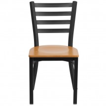 Flash Furniture XU-DG694BLAD-NATW-GG HERCULES Black Ladder Back Metal Restaurant Chair - Natural Wood Seat addl-3