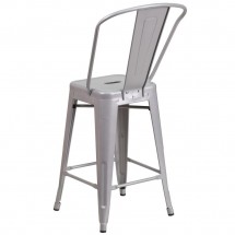 Flash Furniture CH-31320-24GB-SIL-GG Silver Metal Indoor-Outdoor Counter Height Stool with Square Seat and Back 24 addl-2