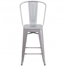 Flash Furniture CH-31320-24GB-SIL-GG Silver Metal Indoor-Outdoor Counter Height Stool with Square Seat and Back 24 addl-3