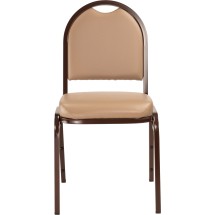 National Public Seating 9201-M Dome Back French Beige Vinyl Upholstered Stack Chair, Mocha Frame addl-1
