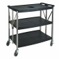 Winco UCF-3820K Black 3-Tier Folding Utility Cart with Casters, 38-3/4W x 20-3/4D x 36H addl-1