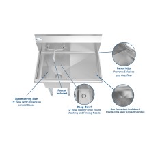 Koolmore SA151512-15R3FA One Compartment Stainless Steel Sink with Right Drainboard and Faucet 33 addl-2