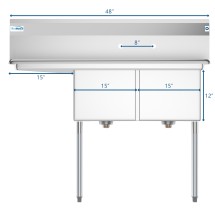 Koolmore SB151512-15L3 Two Compartment Stainless Steel Sink with Left Drainboard 48 addl-4