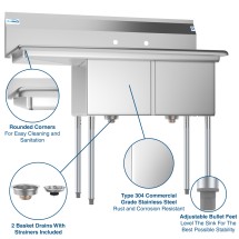 Koolmore SB151512-15L3 Two Compartment Stainless Steel Sink with Left Drainboard 48 addl-5