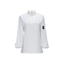 Winco UNF-7WL Women&apos;s White Long Sleeve Tapered Fit Chef Jacket, Size L