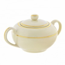 10 Strawberry Street CGLD0018 8 oz. Cream Double Gold Line Sugar Bowl with Lid