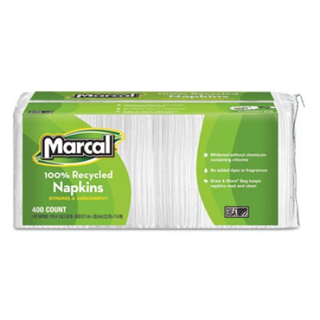 Marcal 100% Recycled Luncheon Napkins, White, 400/Pack, 6 Packs/Carton