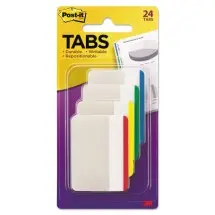 Post-It 2" and 3" Tabs, Lined, 1/5-Cut Tabs, Assorted Primary Colors, 2" Wide, 24/Pack